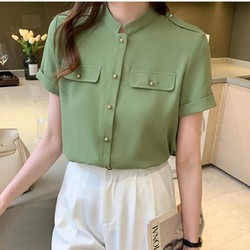Áo sơ mi nữ tay ngắn áo lụa cao cấp, áo sơ mi nữ công sở fom chuẩn đẹp A4435 đủ size 40-90kg