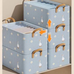 Hộp trượt đựng xếp quần áo, có khung thép, hoạ tiết Hạc xanh vàng KT 47 x 28 x 20cm, gấp gọn tiện lợi