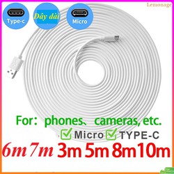Dây Cáp Sạc Type C / Micro USB Dài 3M 5M 6M 7M 8M 10M Chuyên Dụng Cho Camera Điện Thoại, Monitor