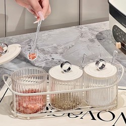 Khay 3 Lọ Đựng Gia Vị Arcrylic Có Khay Đựng - Hủ Đựng Gia Vị Cao Cấp Có Thìa Kèm Stiker Nơ Hồng Xinh Xắn