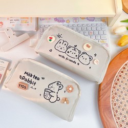 Túi bút, đồ dùng học tập vải canvas cỡ lớn in hình thỏ con đáng yêu cho học sinh sinh viên HBRABBIT29