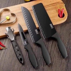 Bộ Dao 5 Món JAPAN ASAKH Bằng Thép Không Gỉ Đen Nhám Cao Cấp