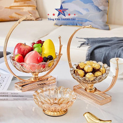Khay đựng bánh kẹo hoa quả trang trí nhà cửa bằng thủy tinh khung mạ vàng sang trọng hình mặt trăng