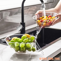 Rổ Nhựa Trong Suốt Rửa Rau Củ Quả Có Phễu Thoát Nước Tiện Lợi