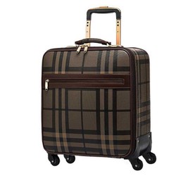 Vali kẻ ô caro sang trọng da PVC thời trang 4 bánh xe kiểu vuông cỡ nhỏ size 16 inch màu chocolate TS106