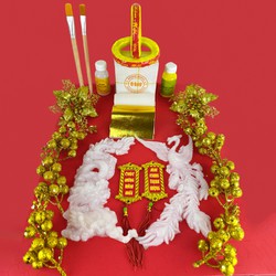 Phụ kiện trang trí dừa Tết Cặp Long Phụng Sum Vầy 14 chi tiết trang trí cho 2 trái dừa