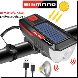 Đèn xe đạp năng lượng mặt trời SHIMANO có còi chống nước 3 chế độ sáng - Có ánh sáng là đèn tự động sạc