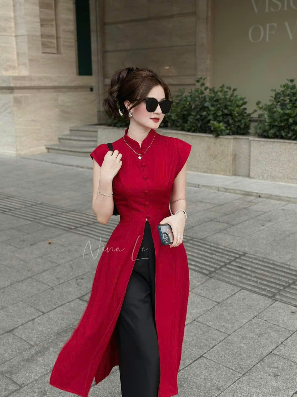 Áo dài nữ cách tân xẻ tà kiểu cổ tàu (Mã SP: T1486)
