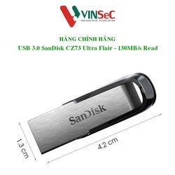 USB 3.0 - 130MB/s -16GB - 32GB, 64GB Sandisk  Ultra Flair CZ73 nhỏ gọn, vỏ bọc bằng kim loại