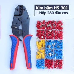 Combo Kìm bấm cos HS-30J và Hộp 280 đầu bấm cốt dây điện HS30J