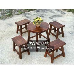 Bộ bàn ghế đôn gỗ tràm cafe băng dài