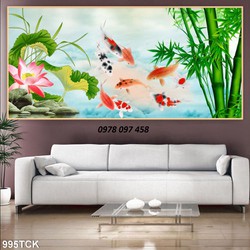 Tranh 3D họa tiết cửu ngư quần hội
