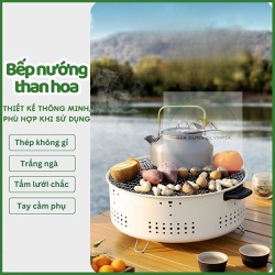 Bếp Nướng Than Hoa Tròn Không Khói - Lò Nướng Thịt Cao Cấp Thiết Kế Có Thau Đựng Than Riêng Biệt - Dễ Vệ Sinh Luôn Sạch Sẽ