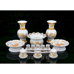 BỘ THỜ CÚNG GỐM SỨ HOA SEN VÀNG ĐỦ BỘ, ĐỦ SIZE