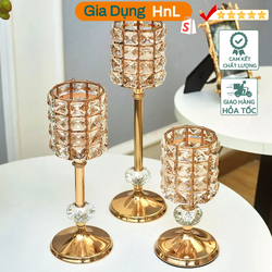 HnL Store - Đế nến trang trí tiệc cưới, bàn ăn Golden Crystal Candle Holder Aesthetic Wedding