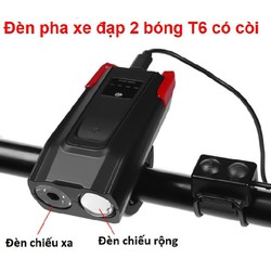 Đèn pha xe đạp 2 bóng T6 có còi
