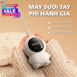 Máy Sưởi Ấm Tay Mini Sạc USB Hình Phi Hành Gia Kỹ Thuật Số Hiển Thị Nhiệt Độ