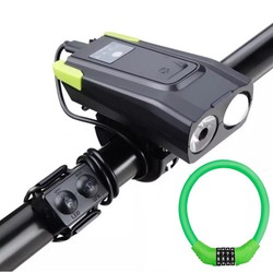 Đèn pha xe đạp có còi T6 tặng khóa xe đạp 4 số đổi mã