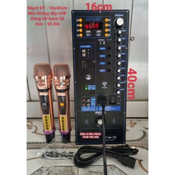 Mạch Công Suất Loa Kéo 16cm x40cm Bluetooth 5.0 âm thanh chất lượng cao + 1 Cặp micro cao cấp