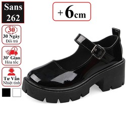 Giày lolita nữ đế cao 6cm Sans262 bigsize 42 41 40 da đen bóng búp bê nàng thơ hàn quốc xinh đẹp dễ thương mary jane