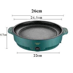 Chảo Nướng Điện Mini Đa Năng 26cm Chống Dính, Nướng Thịt BBQ Hàn Quốc