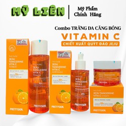 Combo TRẮNG DA MỜ THÂM CĂNG BÓNG : tinh chất, kem dưỡng, nước hoa hồng THE PURE JEJU TANGERINE VITA C PRETTYSKIN