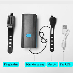 Đèn pha xe đạp có còi to sạc usb bóng led xpe siêu sáng chống thấm nước mẫu mới nhất