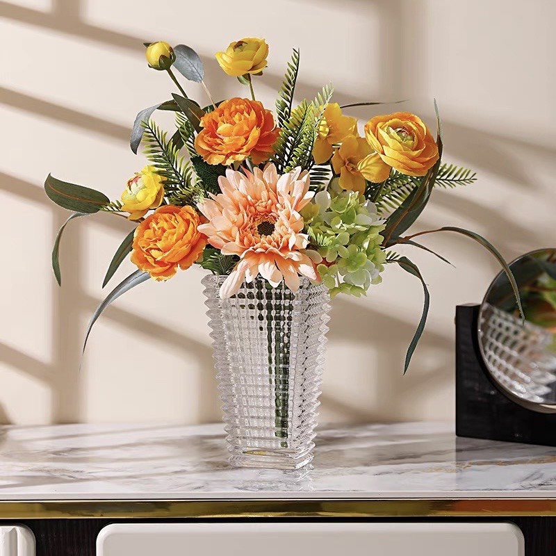 Hình ảnh Lọ hoa bình hoa khung kim loại màu hổ phách 14x14cm để bàn sang trọng hiện đại