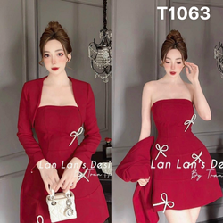 Set váy kèm áo khoác khỉ có phụ kiện đầm có mút màu y hình gấm tapta T1063