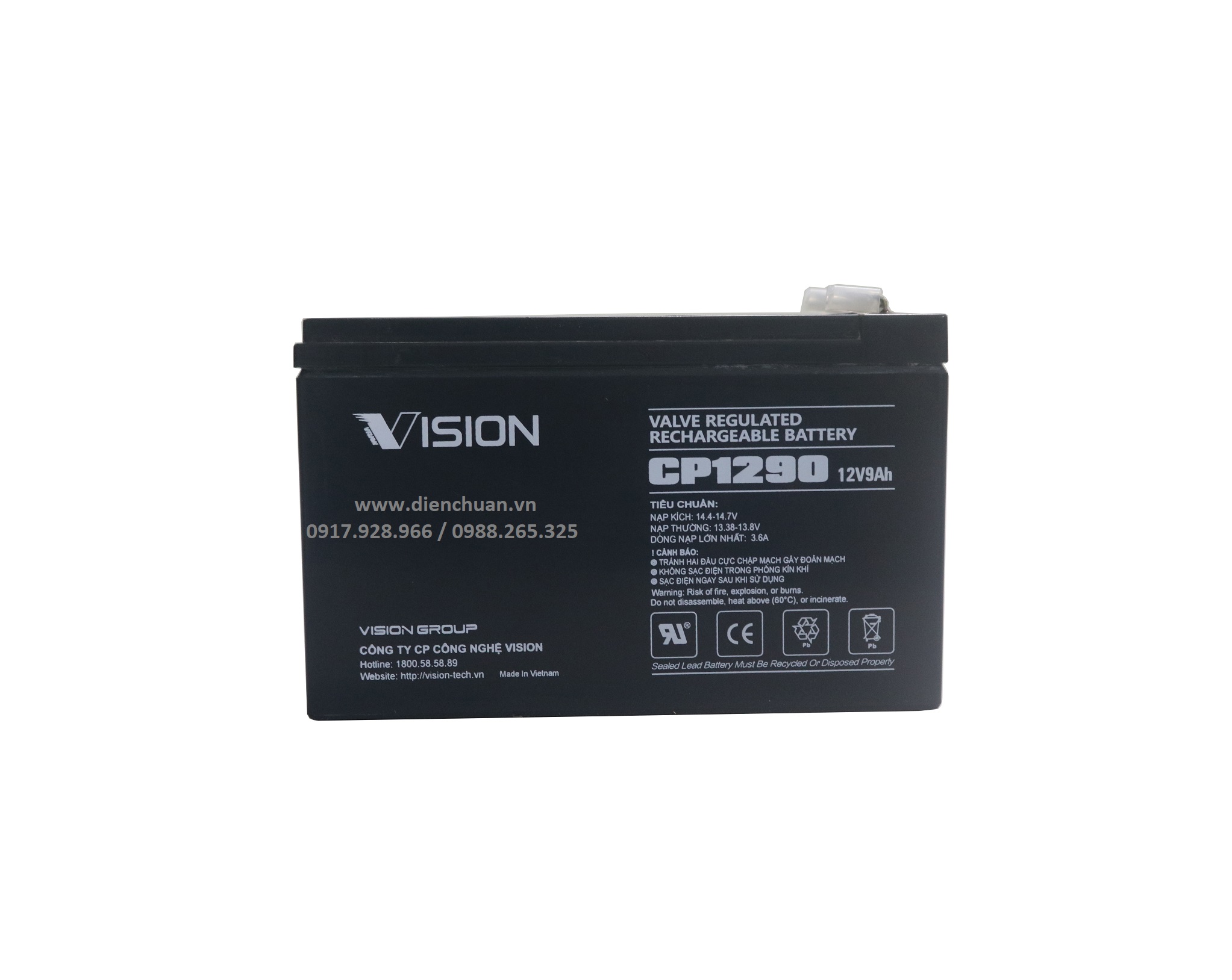 Ắc quy Vision 12V-9Ah CP1290 (Mã SP: CP1290)