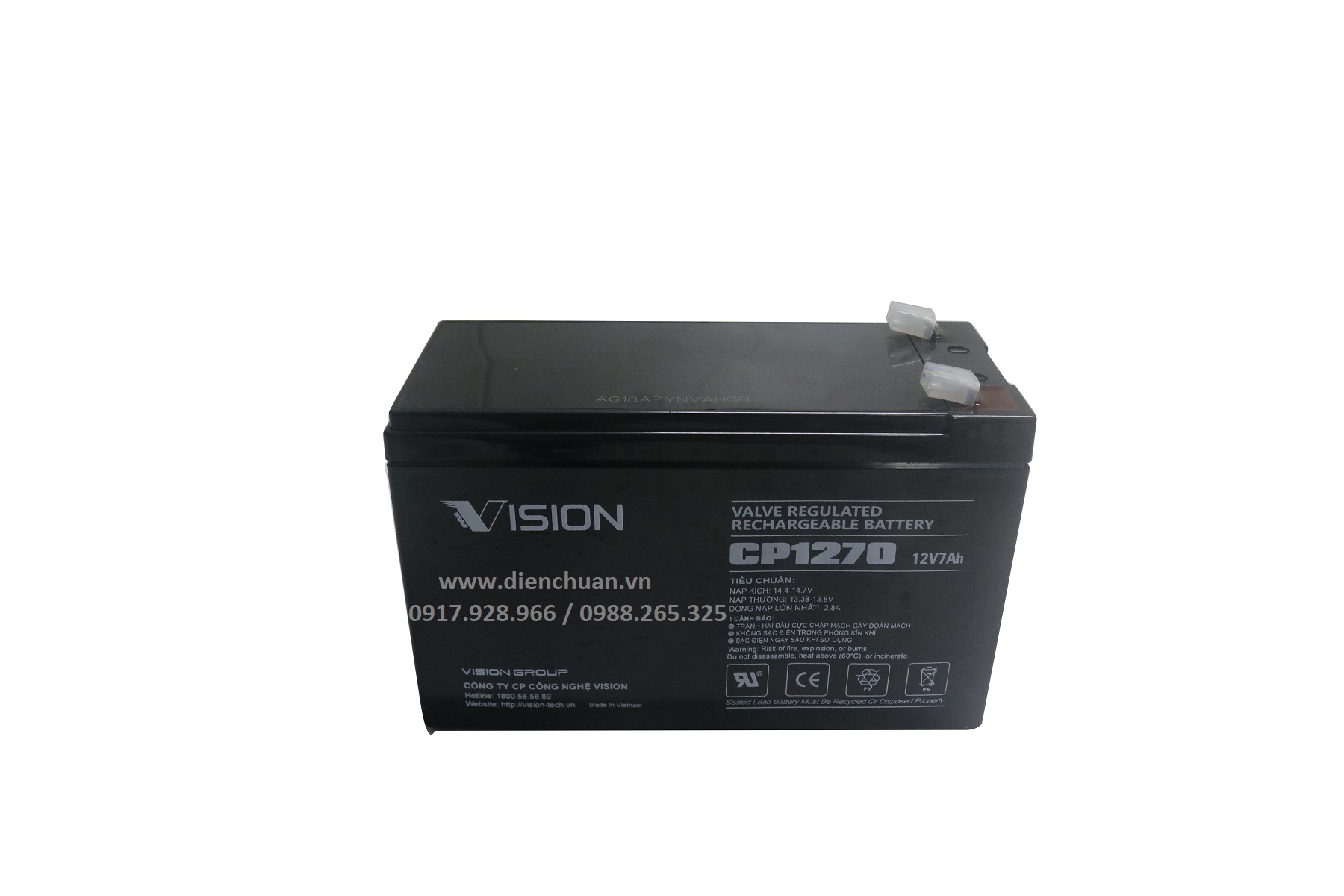 Ắc quy Vision 12V 7Ah CP1270 (Mã SP: CP1270)