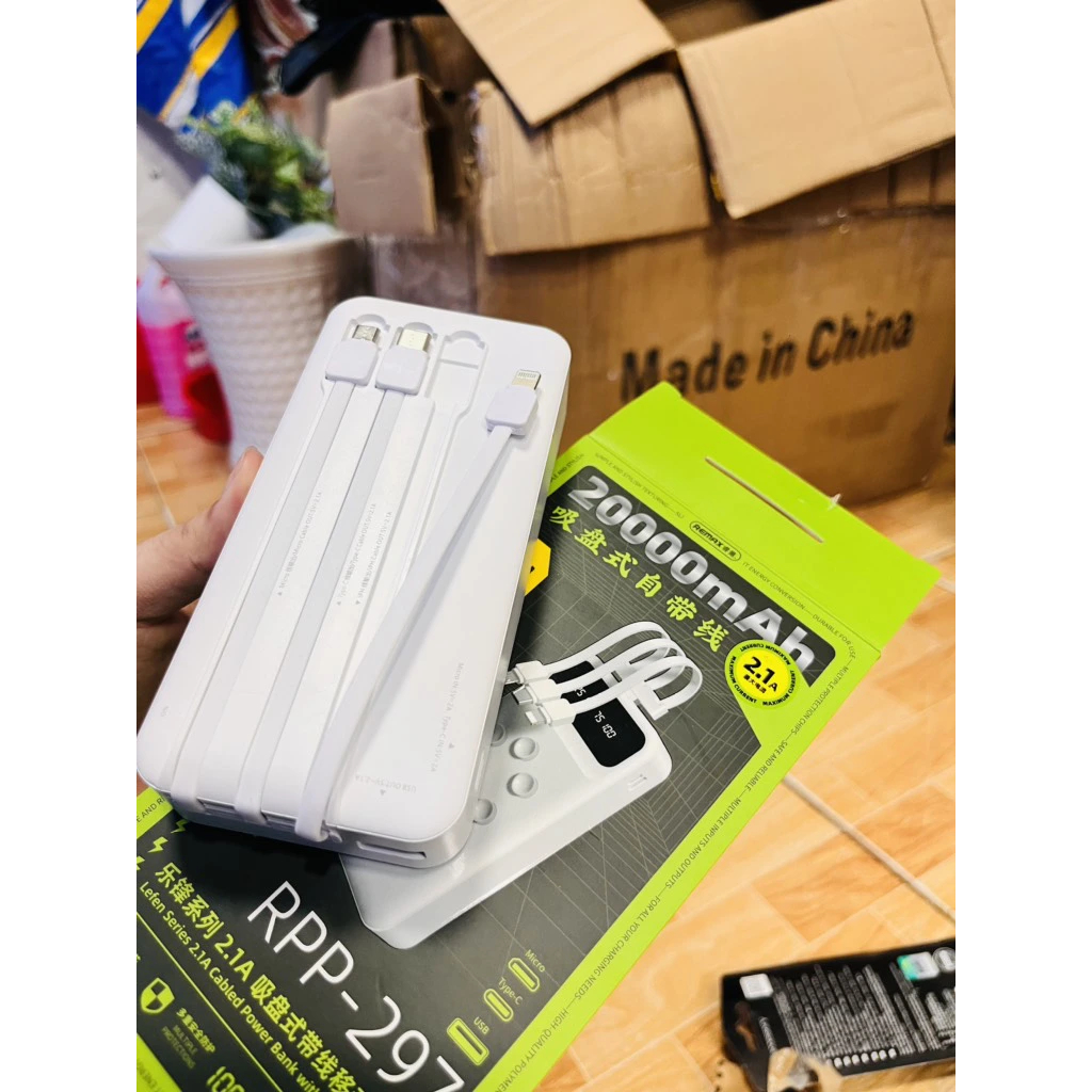 Hình ảnh Pin Sạc Dự Phòng Remax RPP-297 20000mAh 1 cổng USB max 2.1A có hít điện thoại và tích hợp đèn LED báo dung lượng kèm cáp BH 6T