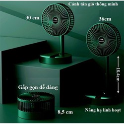 Quạt Tích Điện Mini gấp gọn Quạt Mini Để Bàn Xoay 180 Độ,3 Tốc Độ Gió,Pin Sạc USB Ở Bàn,Ô tô,Treo tường