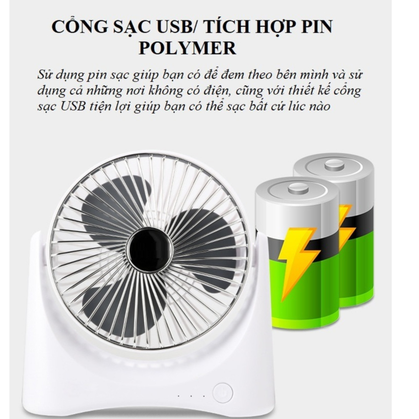 Hình ảnh Quạt Tích Điện - Quạt Lồng Để Bàn Nhỏ Gọn 3 Chế Độ Gió Chân Sạc USB Tiện Lợi, động cơ không tiếng ồn, pin khủng