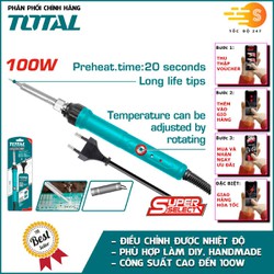 Mỏ hàn chì điều chỉnh nhiệt độ TOTAL 60W (TET160831), 100W (TET1100831) - đầu thẳng, thời gian làm nóng nhanh, nhiệt độ từ 200 độ C đến 500 độ C - Tốc độ 247
