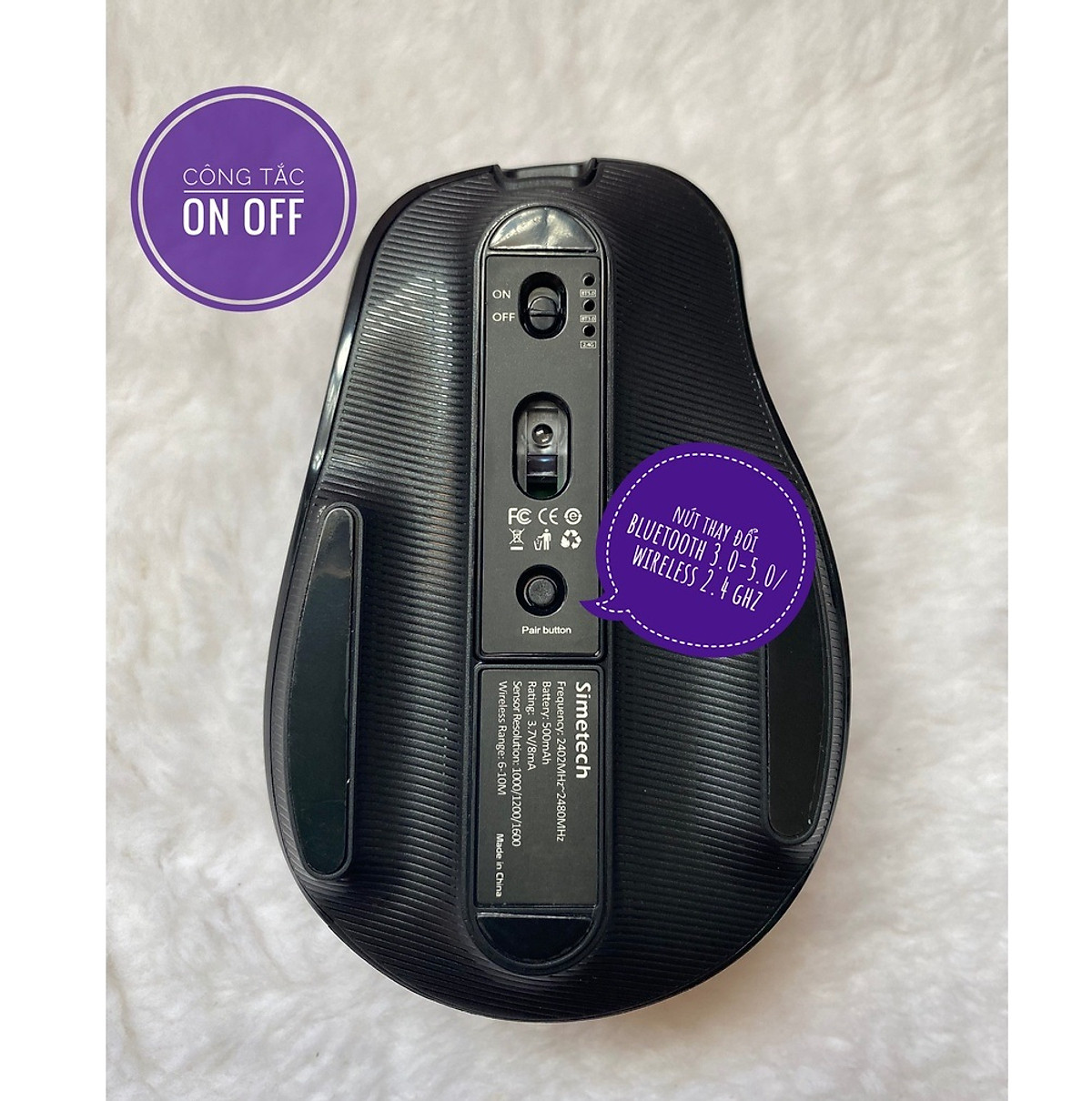 Chuột Wireless kiêm bluetooth Simetech V7300B cho iPhone, iPad, smartphone, máy tính, tivi... (Mã SP: Chuột bluetooth Simetech V7300B)