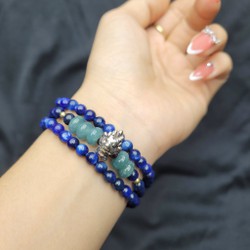 Chuỗi 3V Saphirre Nước Kyanitee Mix Ngũ Điếu Lam Ngọkc, Charm Ag Rồng, Bi Au10K - Phong Thủy TUDO