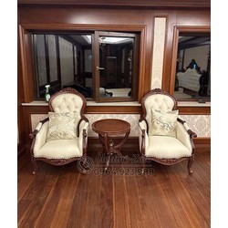 Bộ bàn trà 2 ghế thư giãn gỗ tân cổ điển nhập khẩu GG930