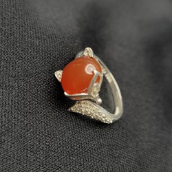Nhẫn Bạc Freesize Hồ Ly Ovan Agate Đỏ - Phong Thủy TUDO