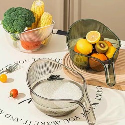 COMBO 3 Rổ Vo Gạo, Rổ Rửa Trái Cây Rau Củ Đa Năng Bằng Nhựa Acrylic Trong Suốt Có Tay Cầm Và Lỗ Thoát Nước Tiện Lợi