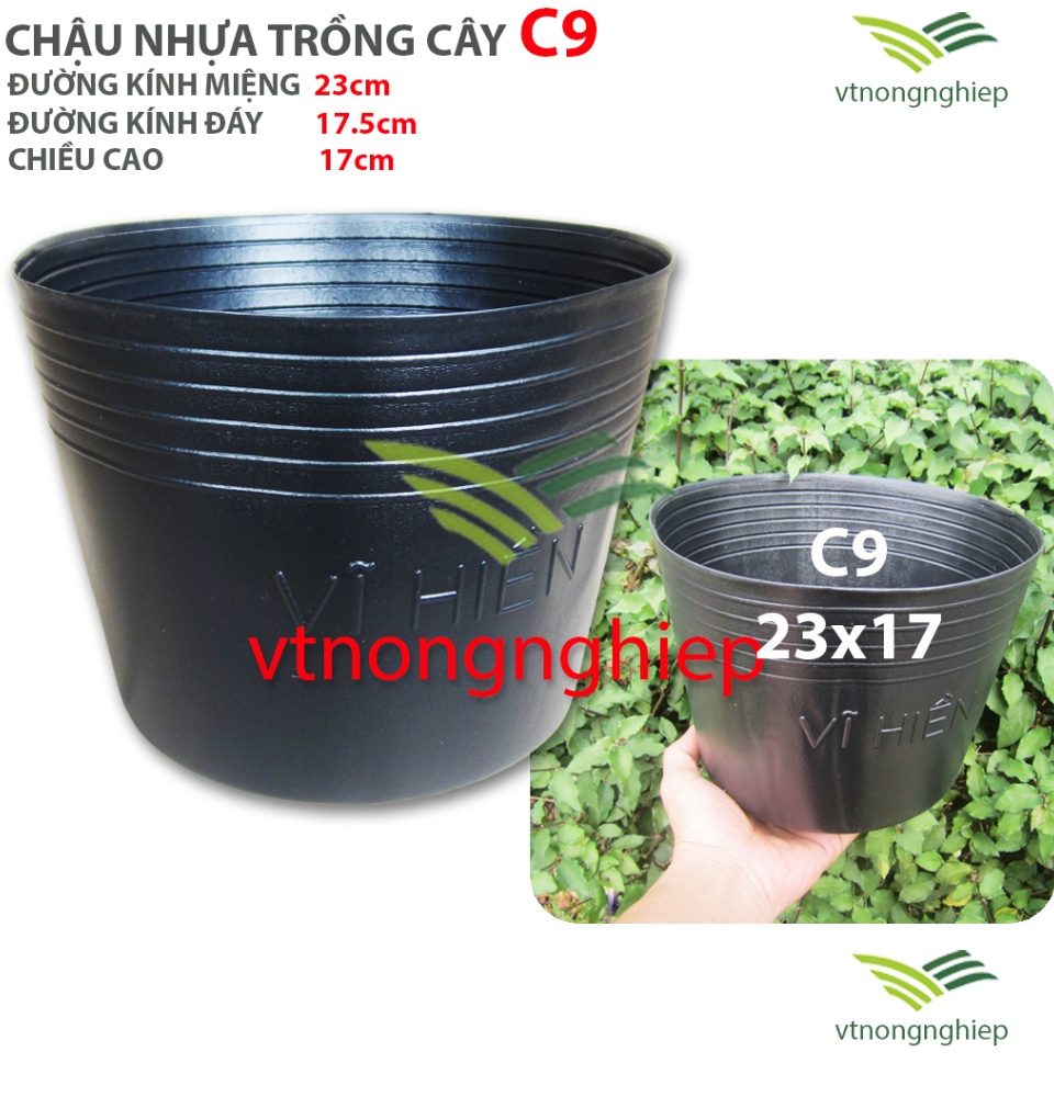 Hình ảnh 50 Chậu nhựa C9 Vĩ Hiền, kích thước 23x17cm, chậu nhựa đen trồng cây, rau, hoa sân thượng