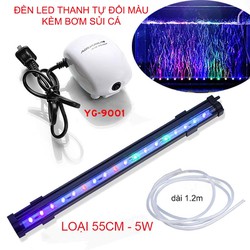 Bộ đèn led kèm máy bơm khí cho bể cá, loại dài 55cm tự đổi màu