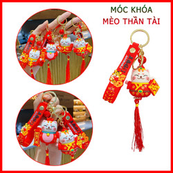 Móc Khóa Mèo Thần Tài Size Lớn Có Chuông, Dây Silicone Và Phụ Kiện