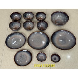Set bát đĩa đựng đồ ăn men hoả biến chàm tím cao cấp gốm sứ Bát Tràng