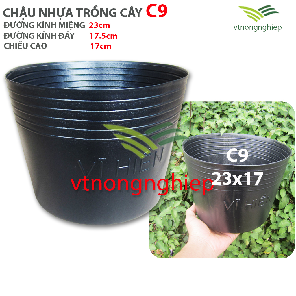 Hình ảnh 50 Chậu nhựa C9 Vĩ Hiền, kích thước 23x17cm, chậu nhựa đen trồng cây, rau, hoa sân thượng