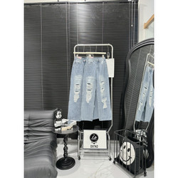 Quần jean nữ ông rộng rách gối tua rua 2 bên Lê Huy Fashion MS 3762