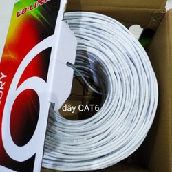 Thùng / Cuộn dây mạng Cat6 UTP LBLINK / GIPCO / NASUN cuộn 8 lõi ( 305m ) 2 màu trắng / xanh có lõi chịu lực bằng nhựa trong chạy trong nhà, ngoài trời