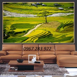 Gạch tranh ốp tường 3d phòng khách phong cảnh