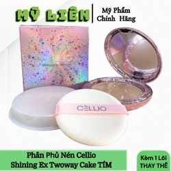 Phấn Phủ Nén Cellio Shining Ex Twoway Cake TÍM - KÈM 1 LÕI THAY THẾ