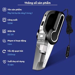 Máy hút bụi cầm tay đa năng kiêm Hút bụi, Bơm Lốp Ô Tô ,Đèn Pin Chiếu Sáng 4 trong 1 Đo Áp Suất Lốp